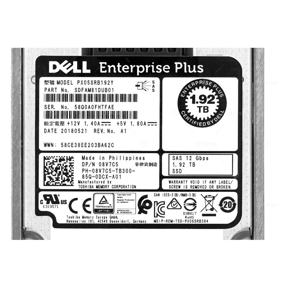8V7C5 DELL SSD 1.92TB SAS 12G HOT-SWAP 2.5" SFF FOR SC5020